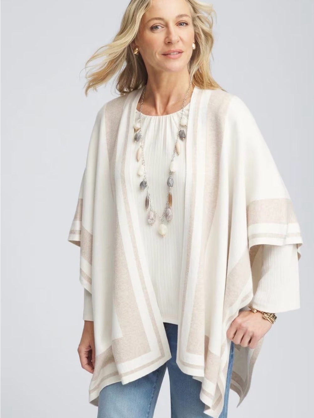 Chico's Cream and Beige Reversible Ruana Sweater